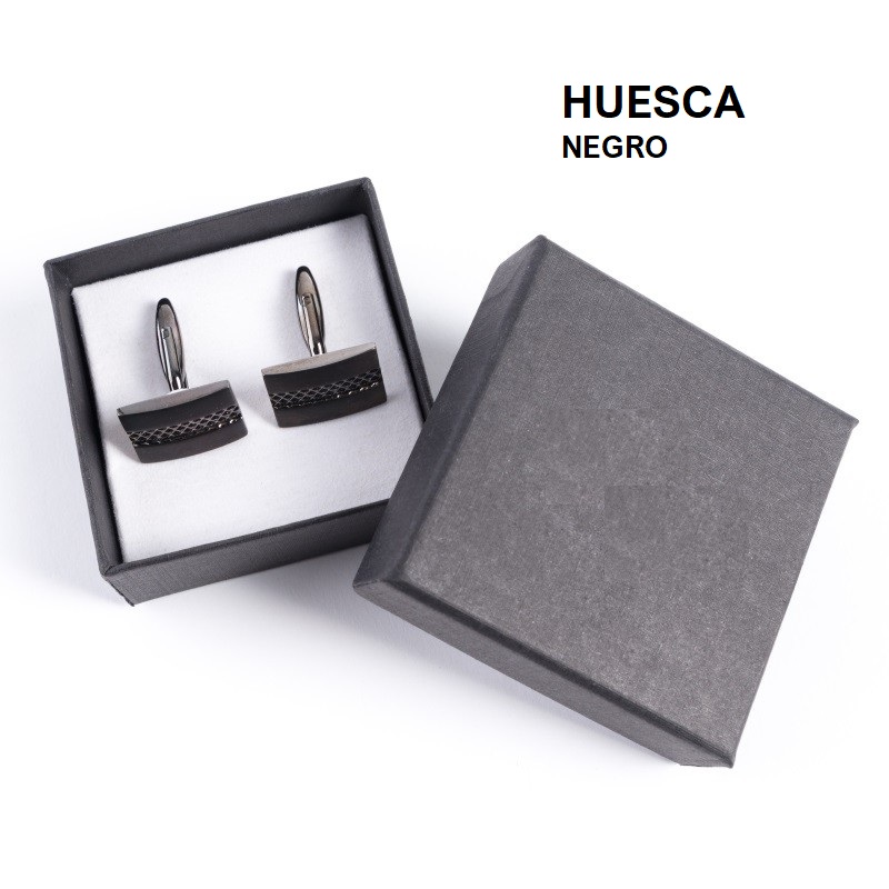 Caja HUESCA negra, gemelos (gomas) 65x65x29 mm.